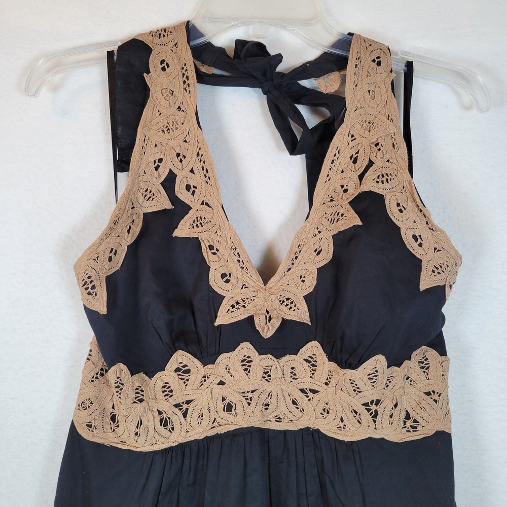 BCBGMAXAZRIA Womens Cotton Silk Lace Tiered Halter Midi Dress Size 10 Black y2k - Picture 2 of 12